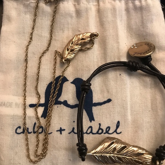 Chloe and Isabel Sculpted Feather Leather Bracelet and Leaf Necklace set - Picture 3 of 7
